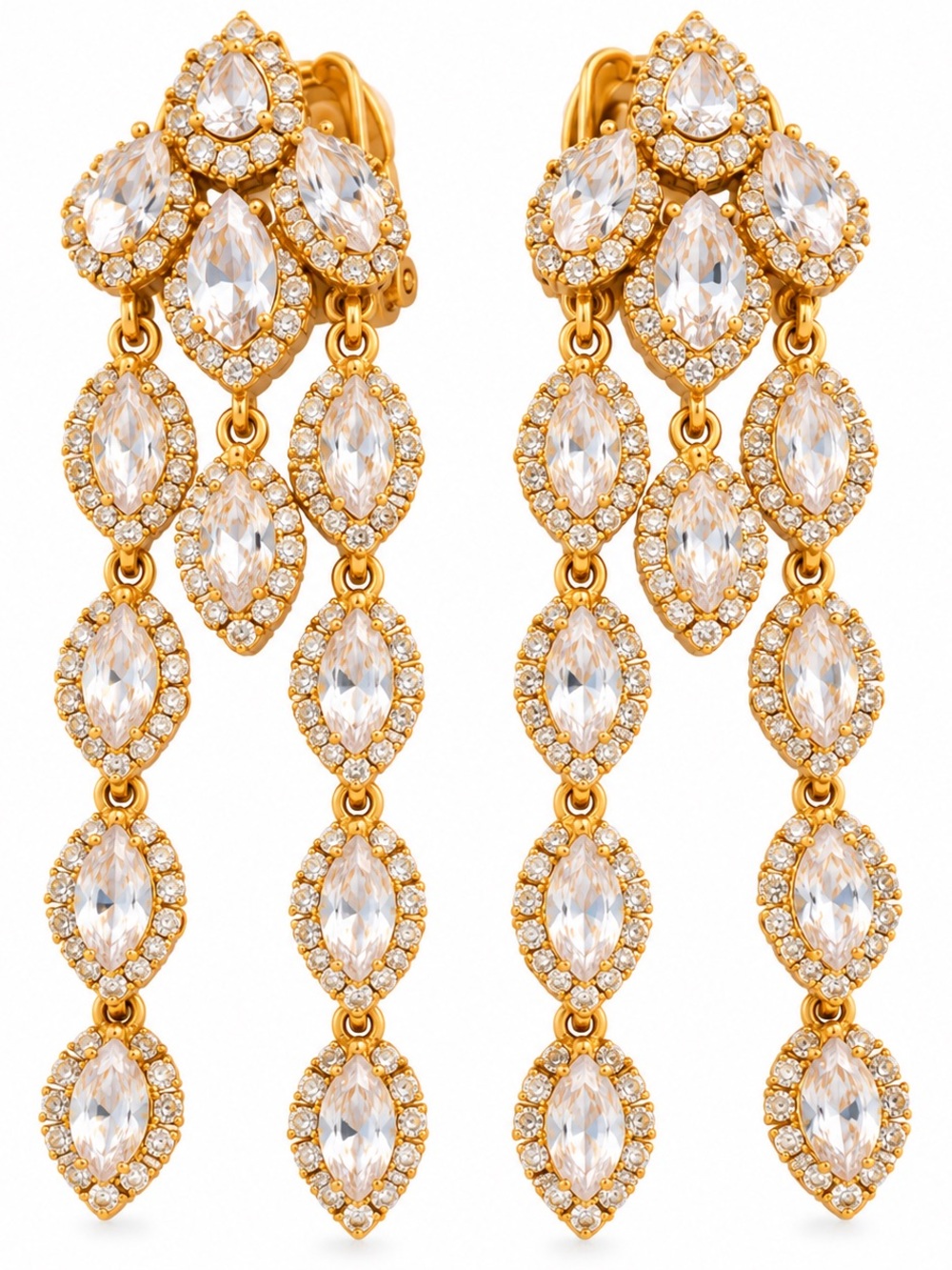 Gold Crystal Marquise Cascade Dangle Earrings - Women